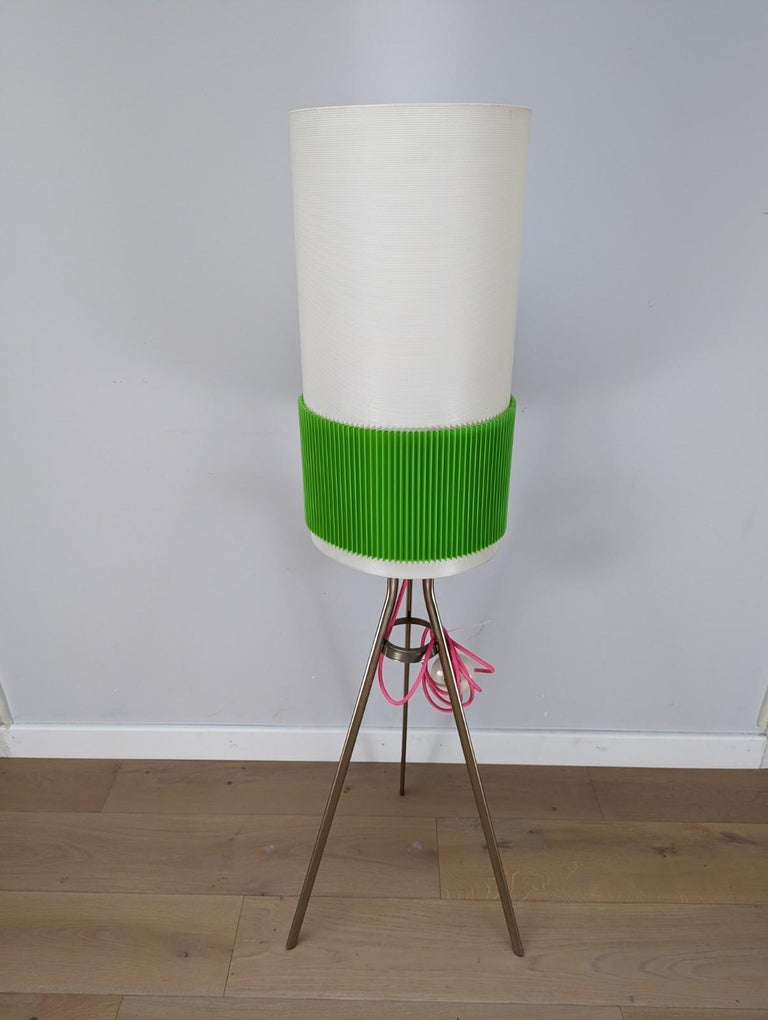 MidCentury Floor Lamp with a Chrome Tripod Base, Green For Sale at 1stDibs