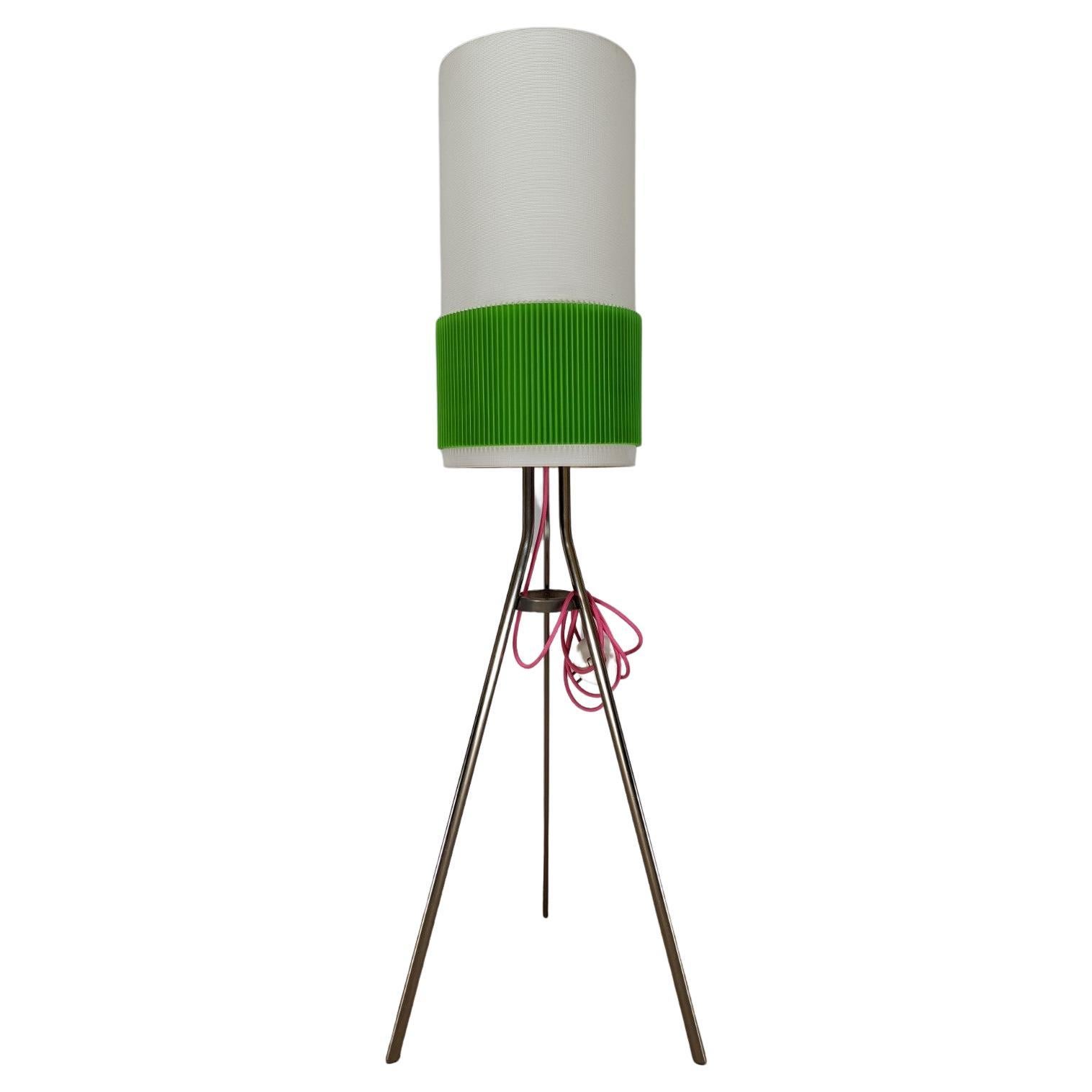 Mid-Century Floor Lamp with a Chrome Tripod Base, Green For Sale