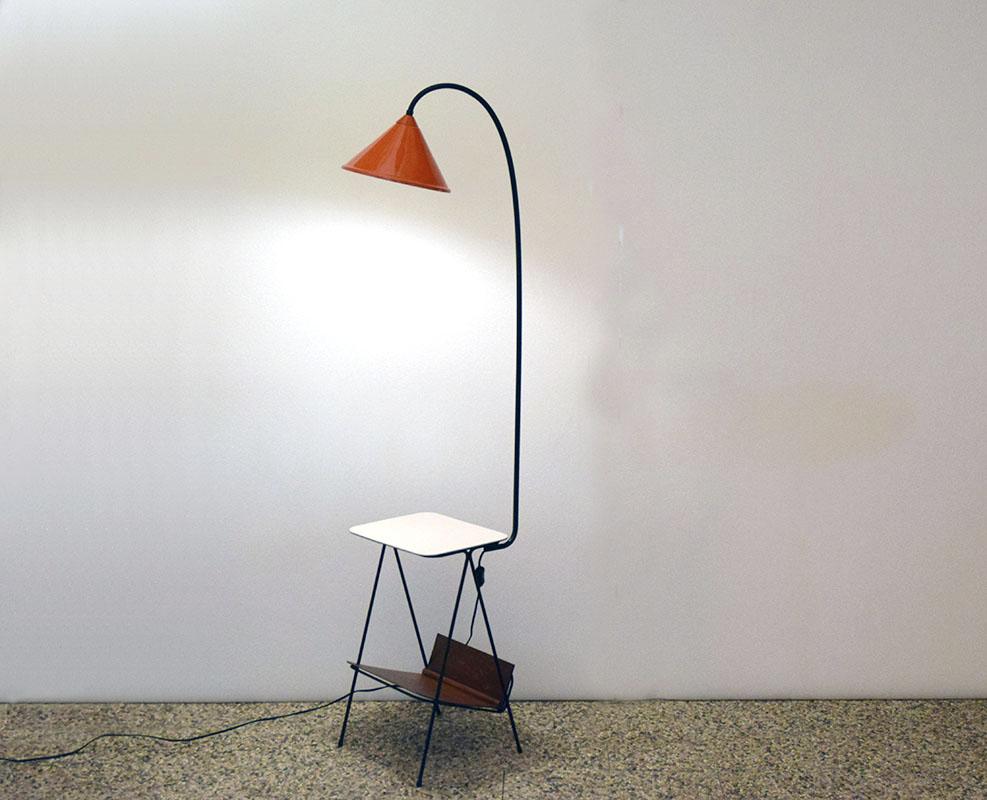 Italian Mid-century floor lamp with coffee table and magazine rack, 1950s For Sale