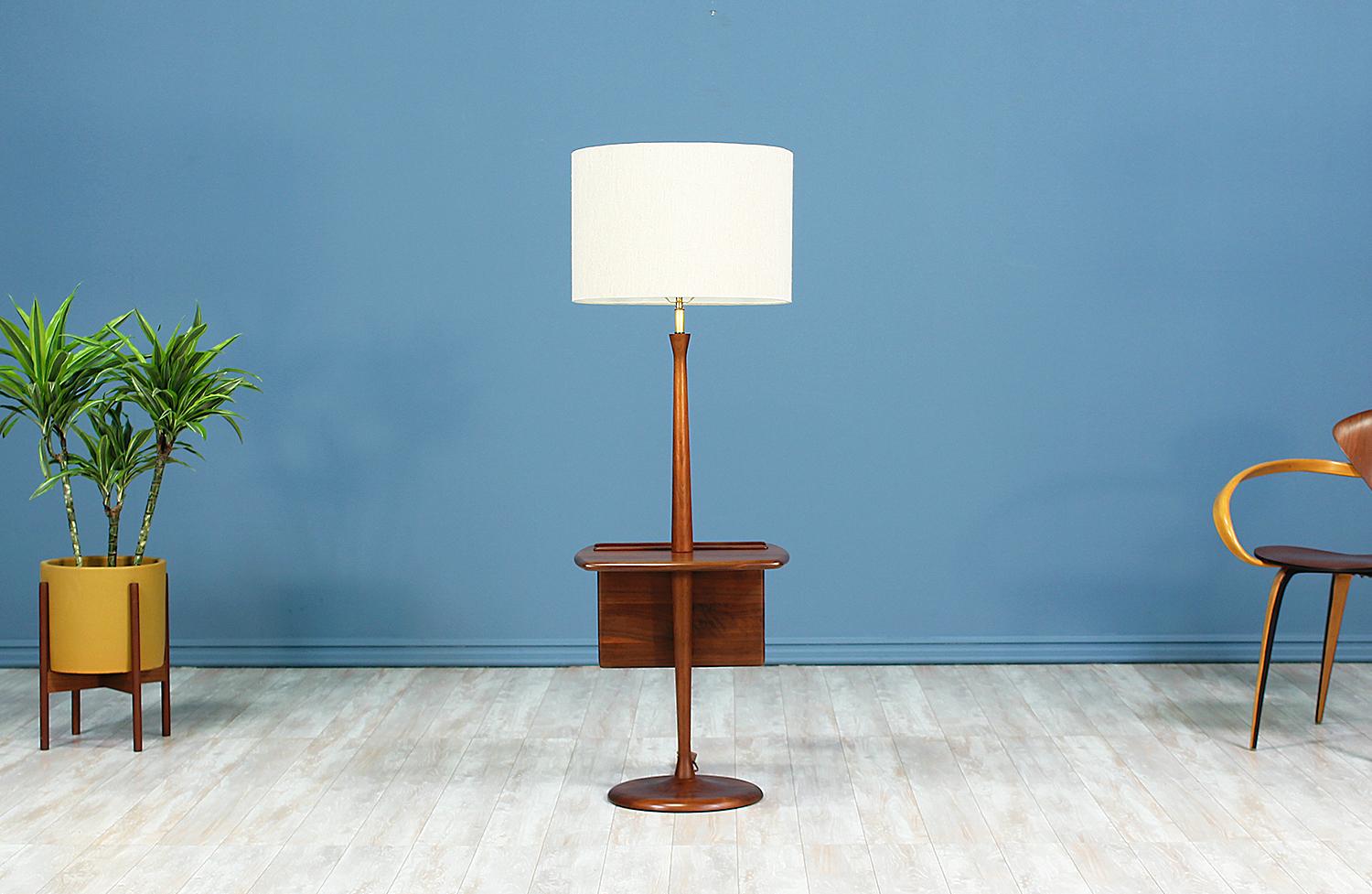 American Mid-Century Floor Lamp with Magazine Tray by Laurel