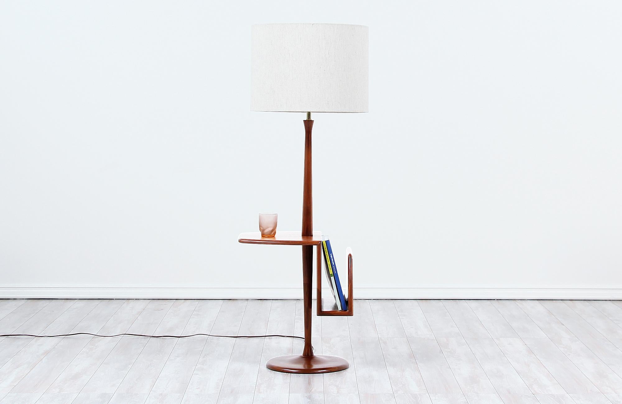 Polished Mid-Century Floor Lamp with Magazine Tray by Laurel