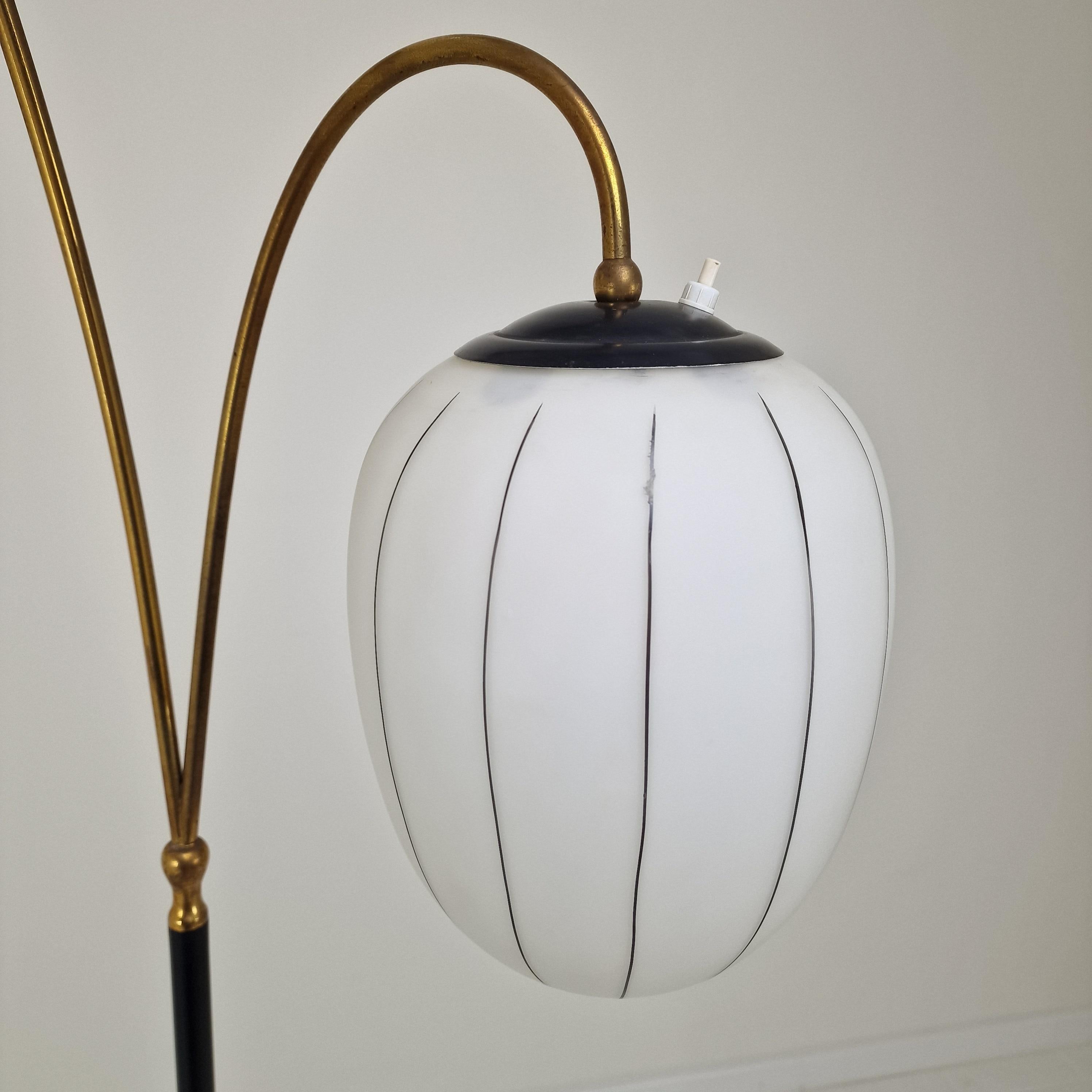 Mid Century Floor Lamp with Marble Foot and Opaline Glass, Italy 1960's For Sale 5
