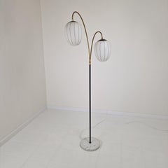 Mid Century Floor Lamp with Marble Foot and Opaline Glass, Italy 1960's