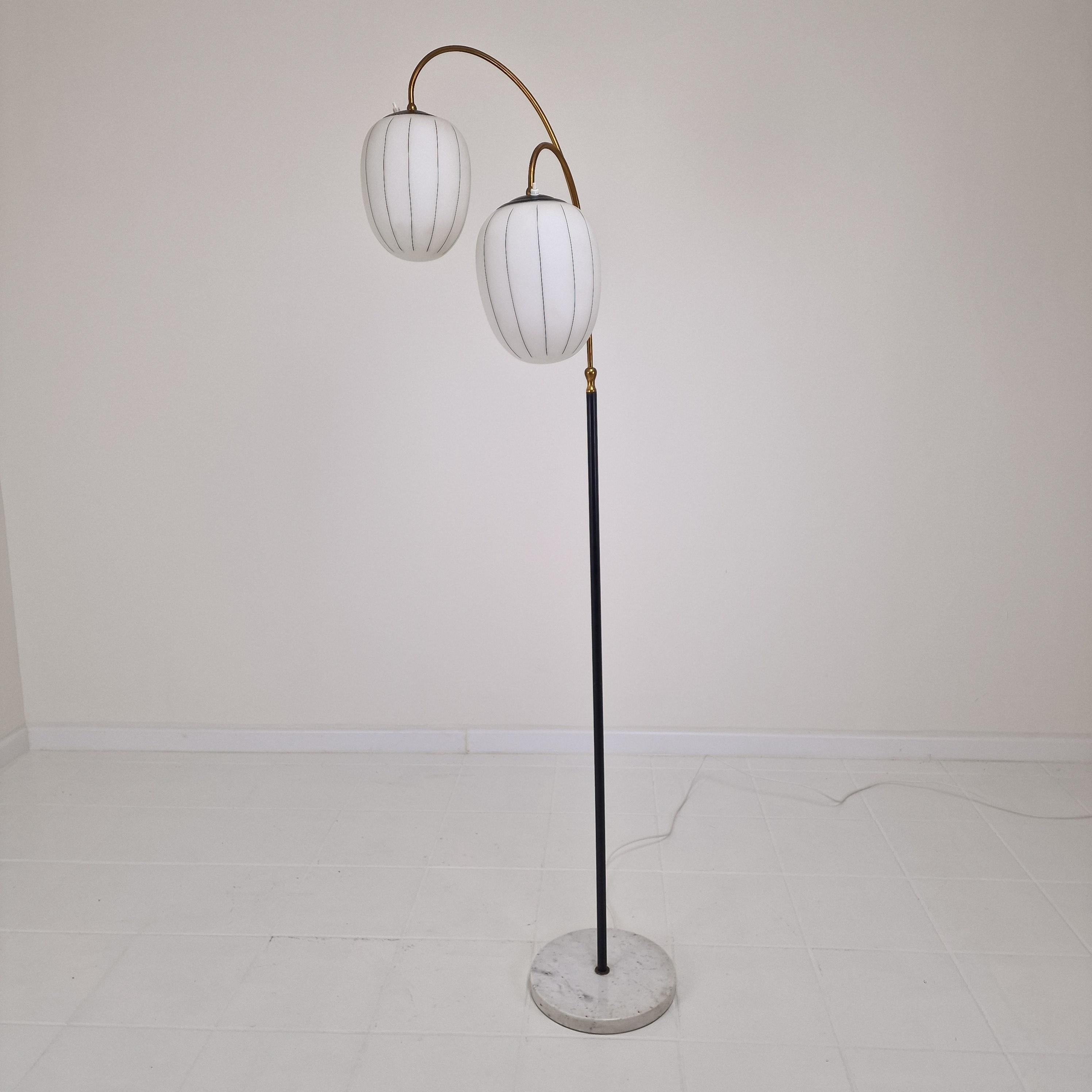 Italian Mid Century Floor Lamp with Marble Foot and Opaline Glass, Italy 1960's For Sale