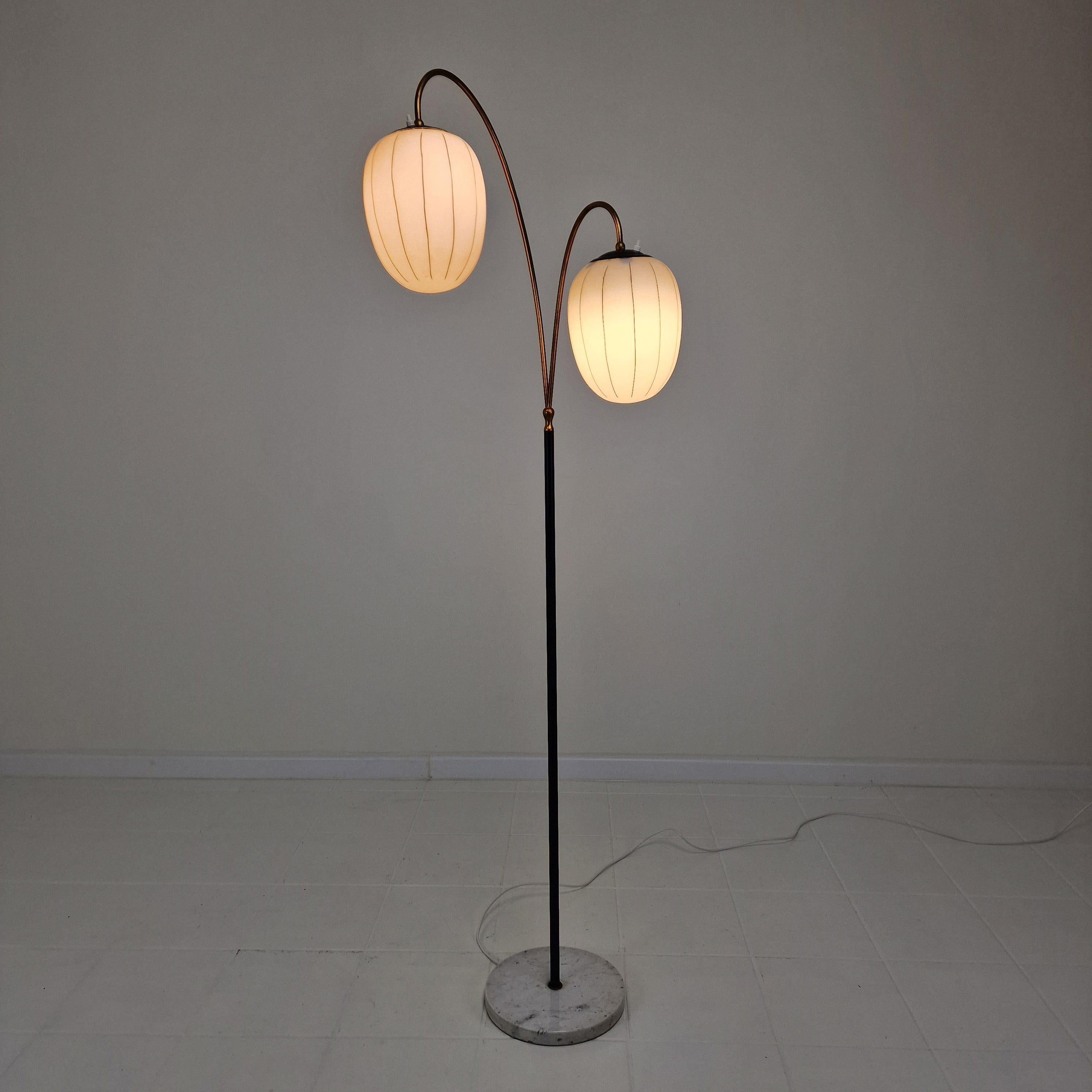 Mid-20th Century Mid Century Floor Lamp with Marble Foot and Opaline Glass, Italy 1960's For Sale