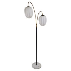 Mid Century Floor Lamp with Marble Foot and Opaline Glass, Italy 1960's