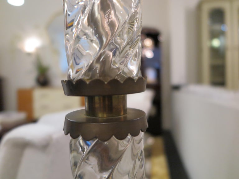 MidCentury Floor Lamp with Murano Glass Stem and Brass Details For