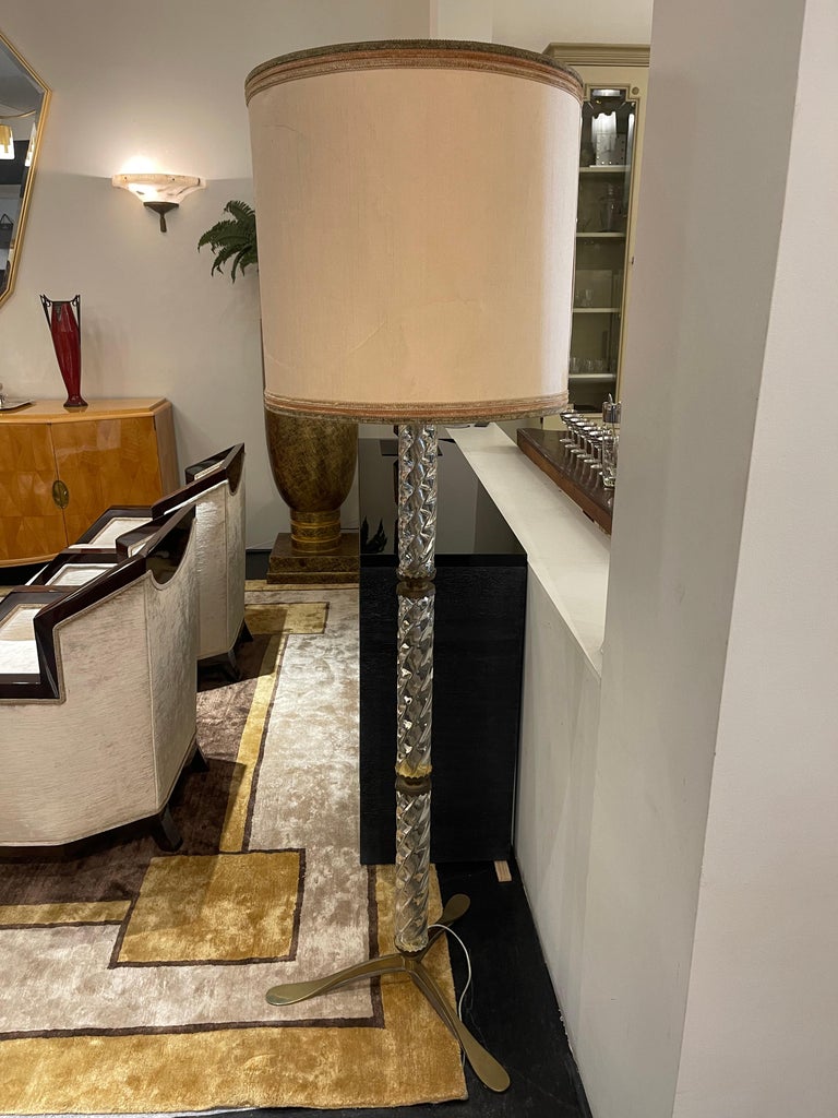 MidCentury Floor Lamp with Murano Glass Stem and Brass Details For