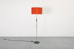 Mid-Century Floor Lamp with Orange Bark Textured Shade & Saarinen Style Base