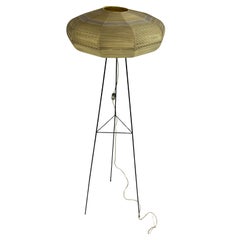 Mid-century Floor Lamp With Raffia Shade, 1950s