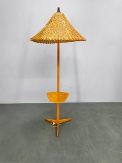 Mid Century Floor Lamp with Rattan Shade, Czechoslovakia, 1960s