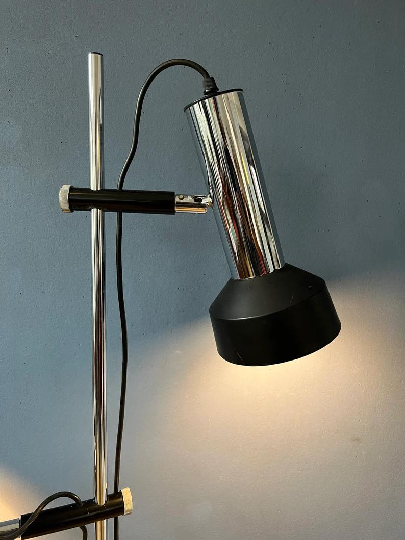 Metal Mid Century Floor Lamp with Two Black / Chrome Spots, 1970s For Sale
