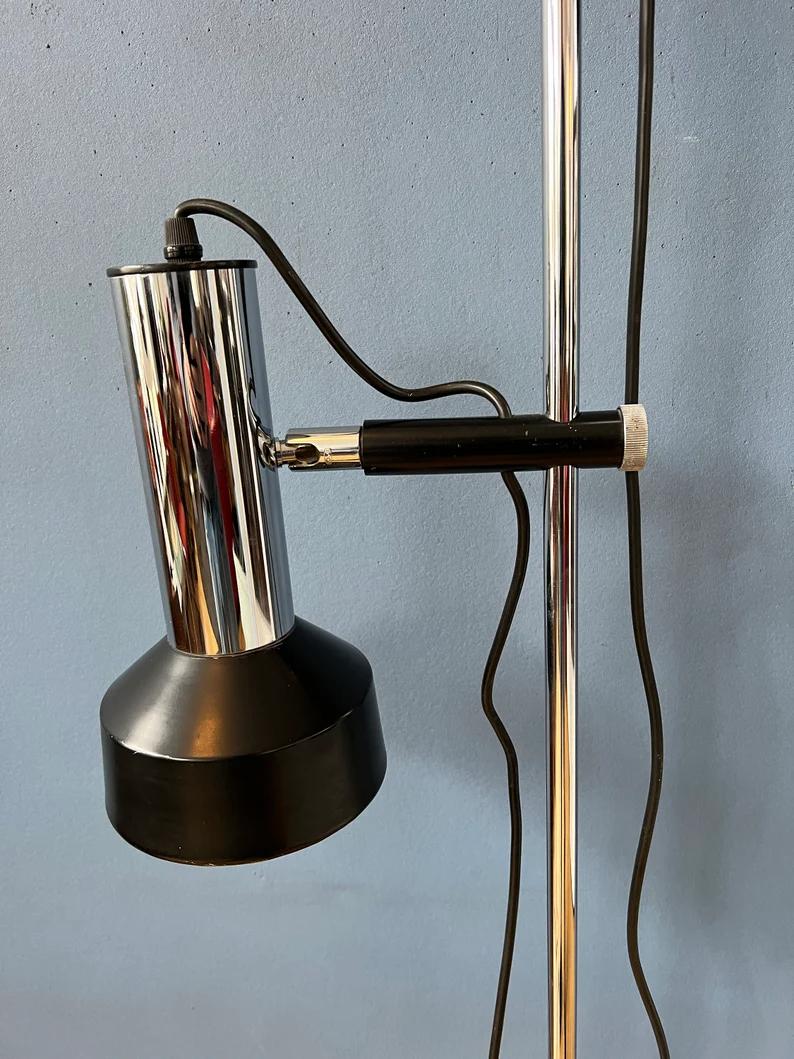 Mid Century Floor Lamp with Two Black / Chrome Spots, 1970s For Sale 3