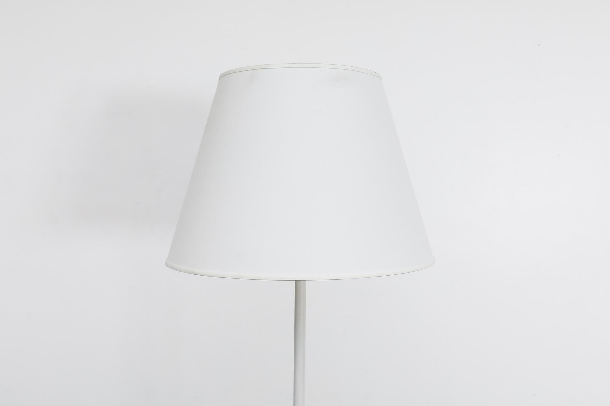 Mid-Century Modern Mid-Century Floor Lamp with White Enameled Metal Base & New White Linen Shade For Sale