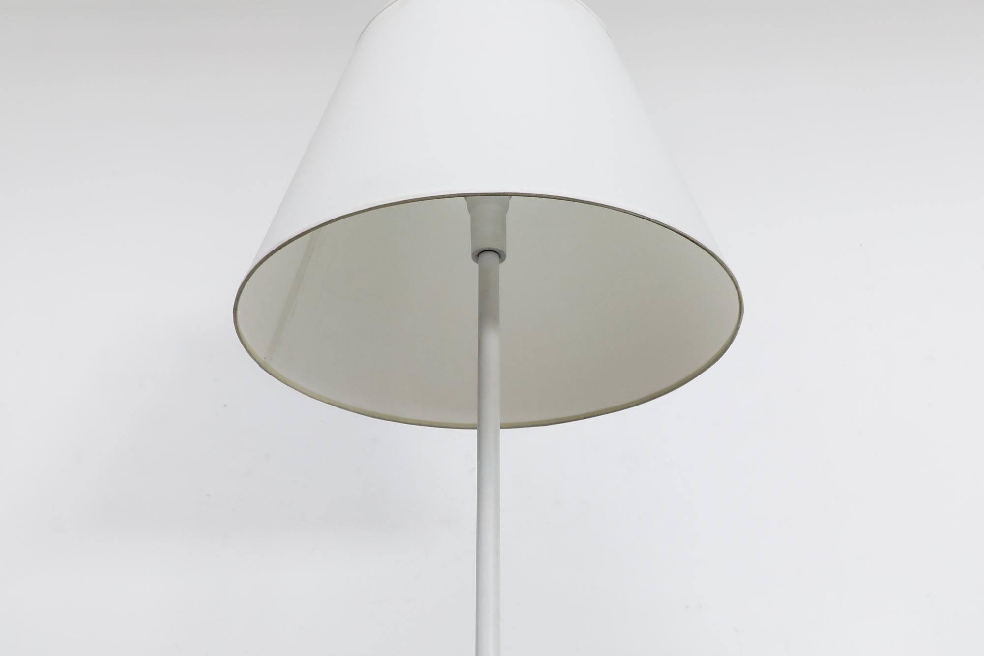 Dutch Mid-Century Floor Lamp with White Enameled Metal Base & New White Linen Shade For Sale