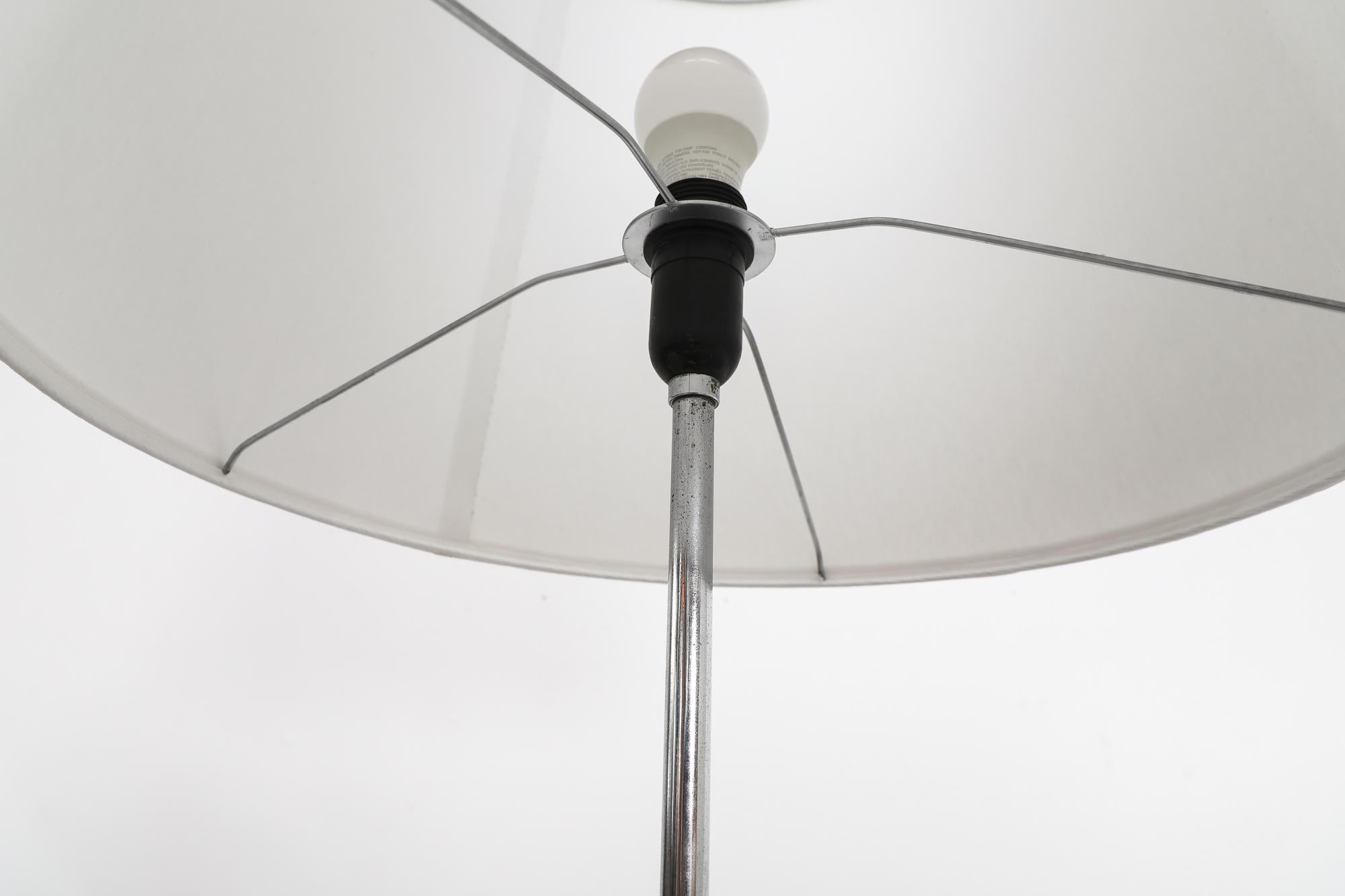 Mid-20th Century Mid-Century Floor Lamp w/ New White Tapered Drum Shade, Chrome Stem & Black Base For Sale