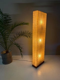 Mid-Century floorlamp fiberglass braided rope and wood - France 1970-