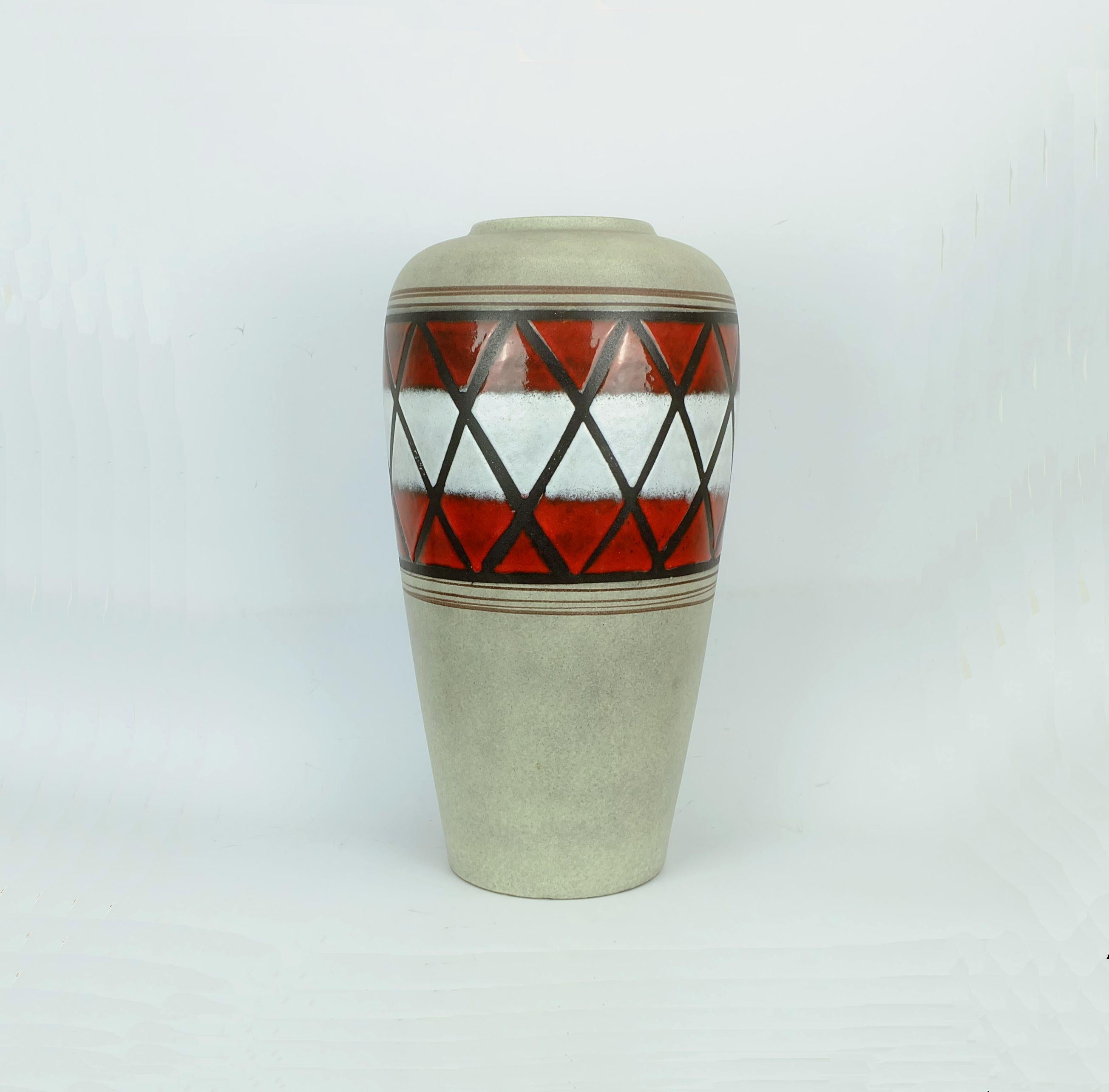 Mid-Century moderno Vaso da terra di metà secolo scheurich modello 517-50 decorazione geometrica Heinz Siery 1959 in vendita
