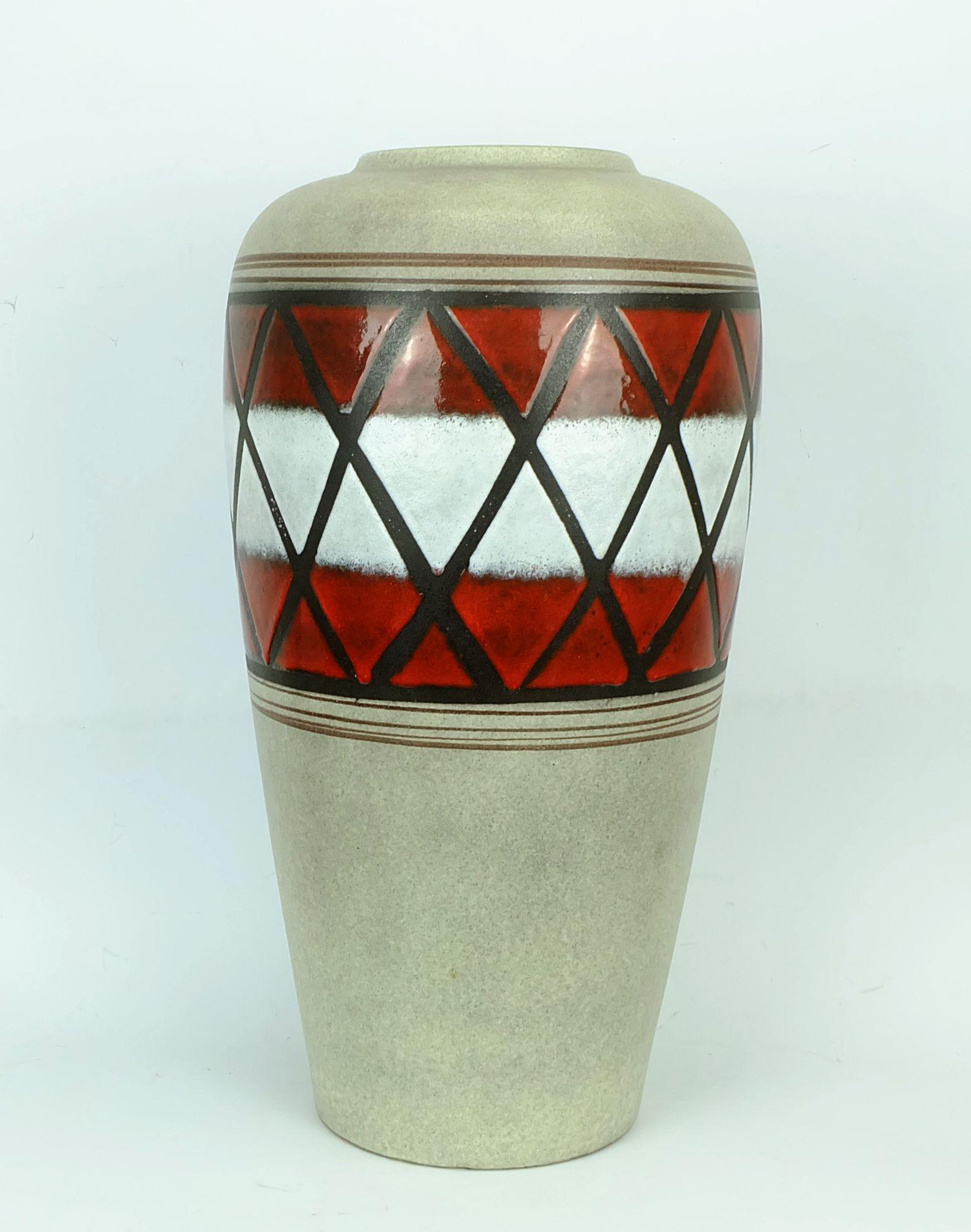 Tedesco Vaso da terra di metà secolo scheurich modello 517-50 decorazione geometrica Heinz Siery 1959 in vendita