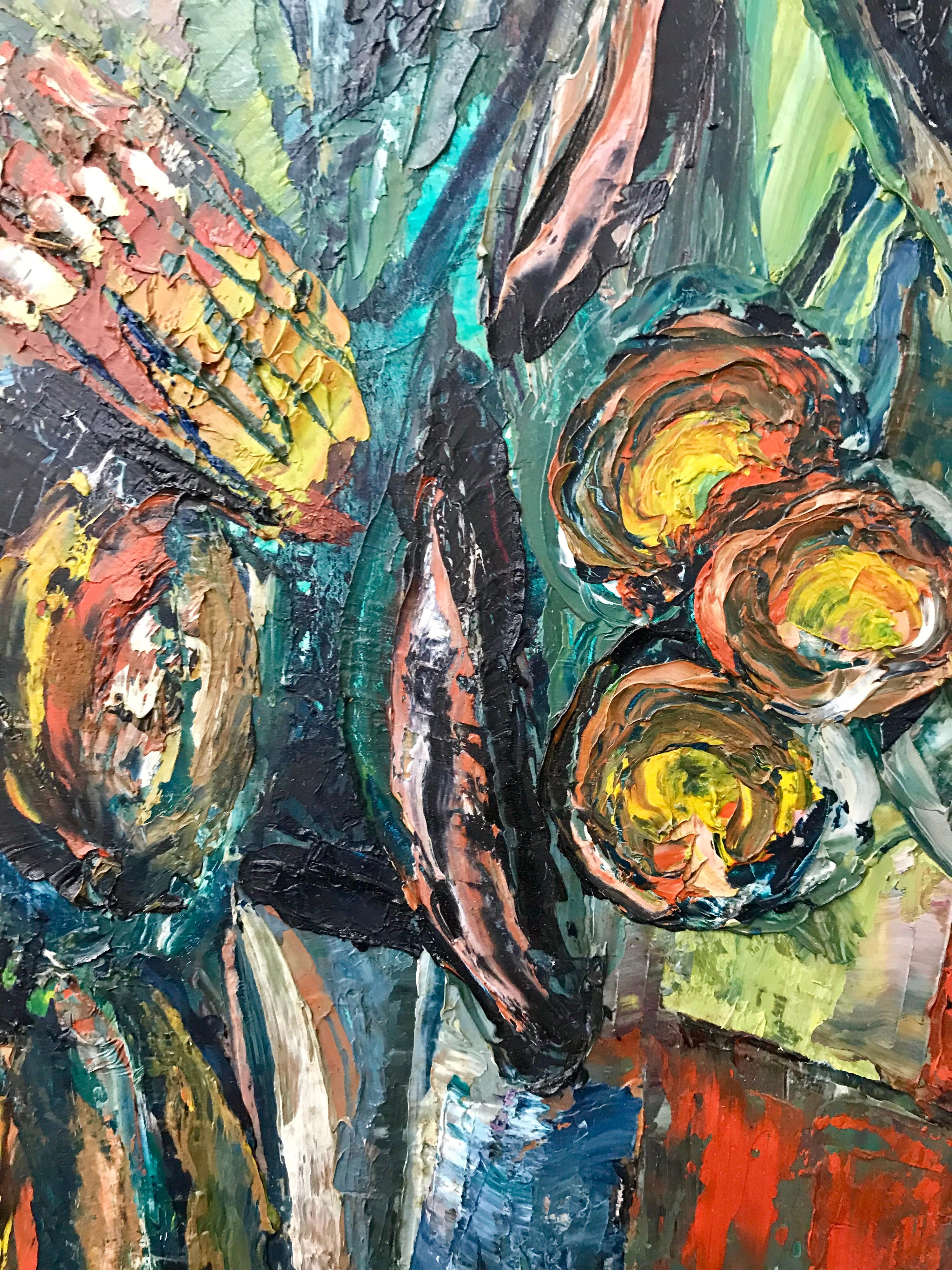 Mid-Century Modern Midcentury Floral Abstract Painting by G. Gould