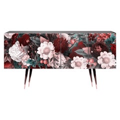 Midcentury Floral Schwarzes Holz Rose Gold Sideboard Credenza