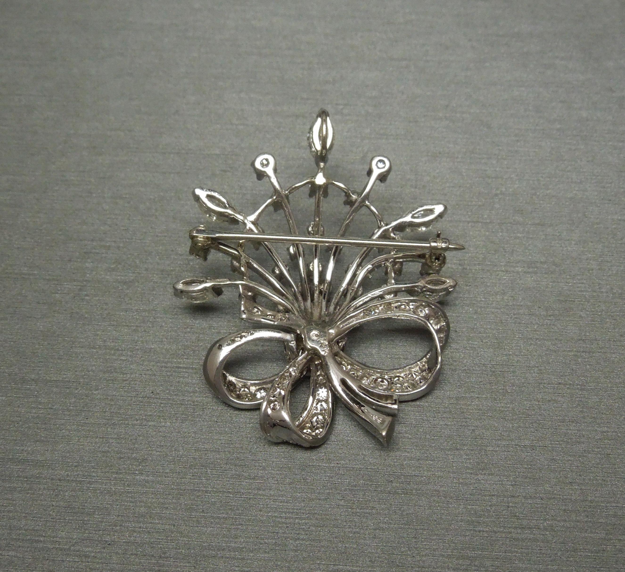 Mid Century Floral Diamond Bouquet Brooch Pendant In Excellent Condition For Sale In METAIRIE, LA