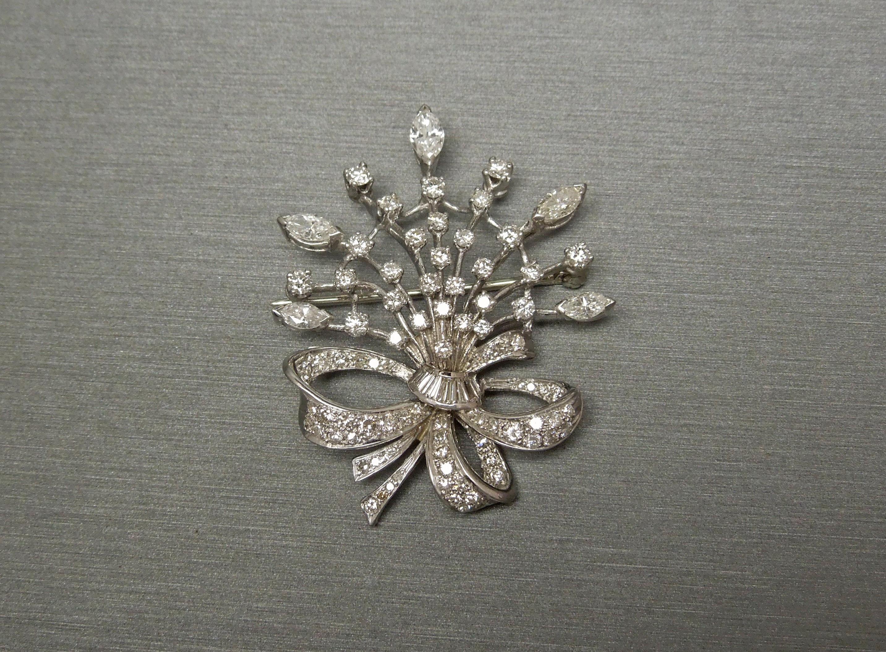 Mid Century Floral Diamond Bouquet Brooch Pendant For Sale 1