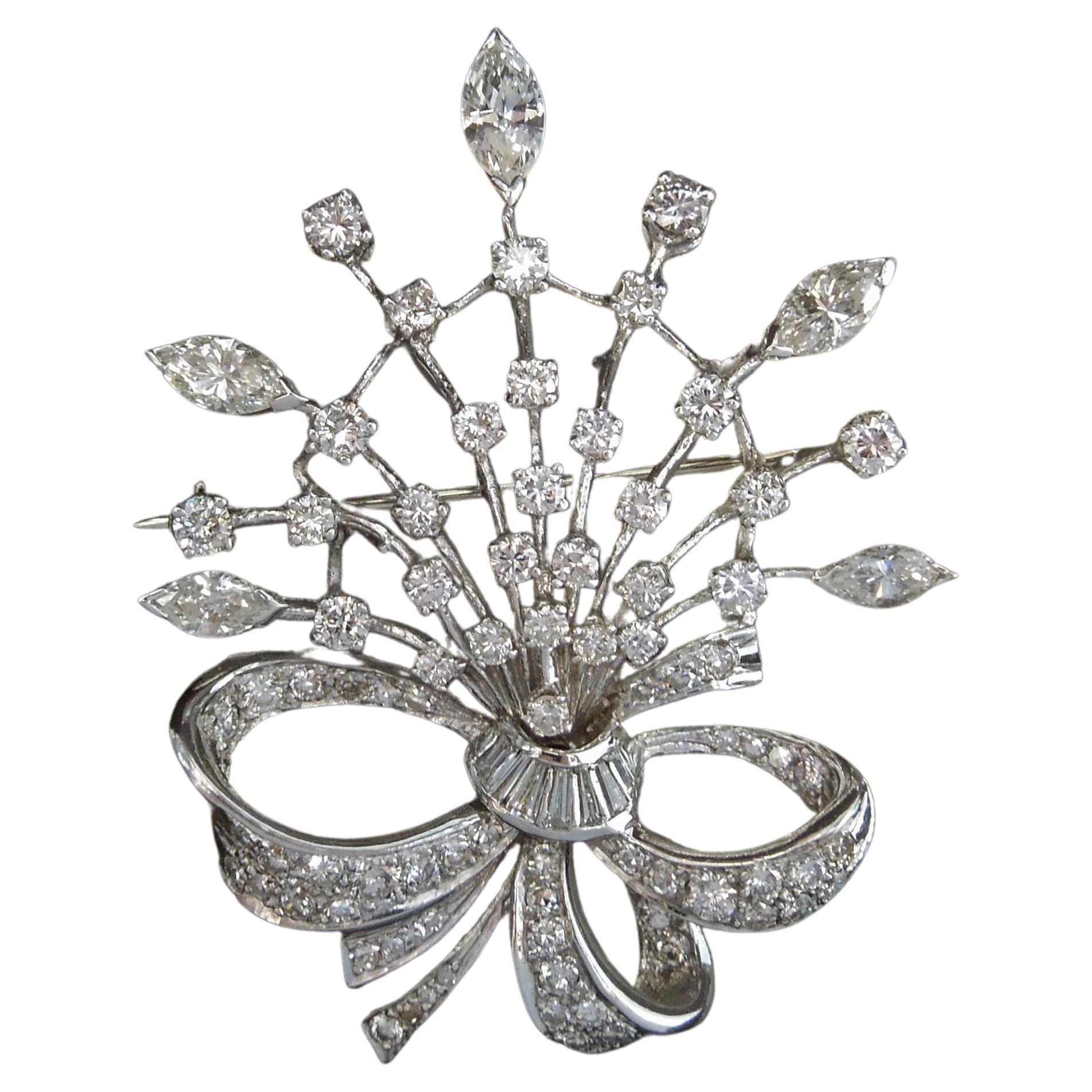 Mid Century Floral Diamond Bouquet Brooch Pendant For Sale
