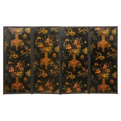 Mid-Century Floral Folding Screen, 4' Tall
