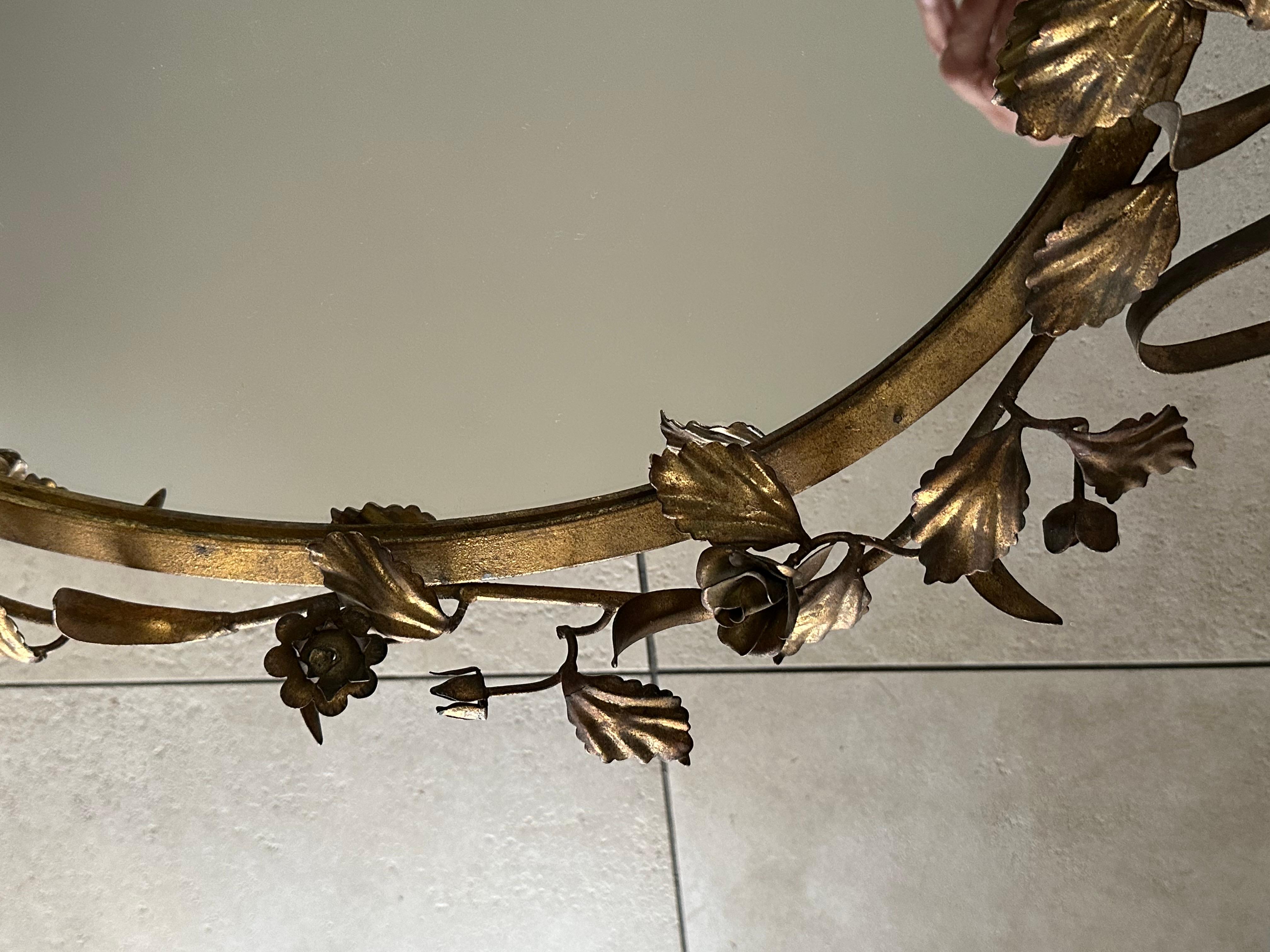 Mid-Century Floral Gilt Iron Wall Mirror, Italy 1950s For Sale 6