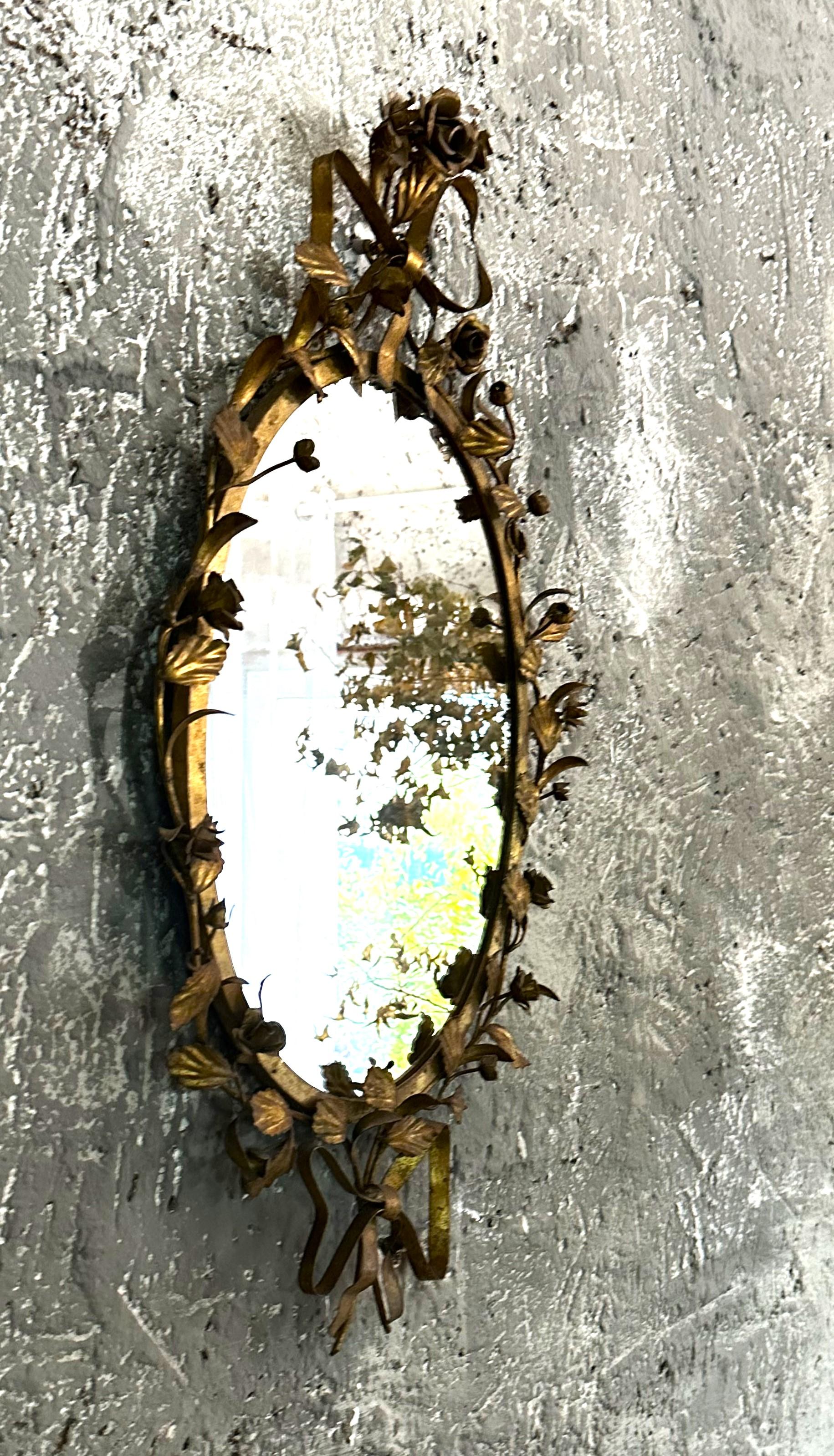 Mid-Century Floral Gilt Iron Wall Mirror, Italy 1950s For Sale 7