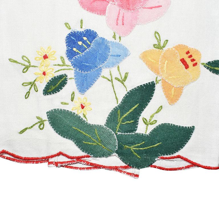 A set of five hand-embroidered cloth table napkins. Created from pink, green, yellow, blue, and white fabric, this set of dinner napkins will be a fabulous addition to your next dinner party. 

Dimensions unfolded:
22