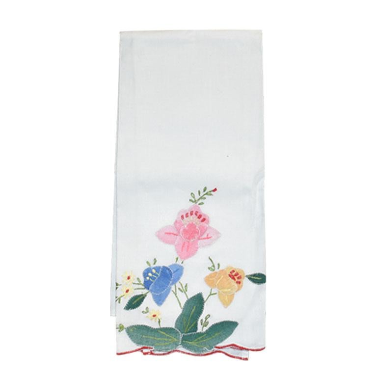 Mid-Century Modern Mid Century Floral Hand Embroidered Fabric Dinner Napkins, Set 5 For Sale