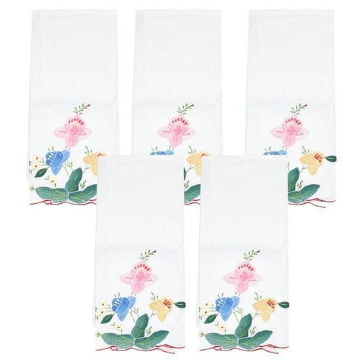 Chinoiserie Mint Green Square Embroidered Pagoda Motif Cloth Dinner Napkins  - 5