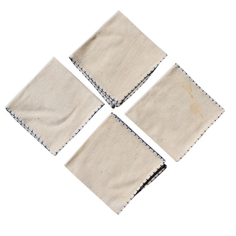Set von 4 geblümten Leinen-Esstellern für Dinner oder Cocktails, Mid-Century (amerikanisch) im Angebot