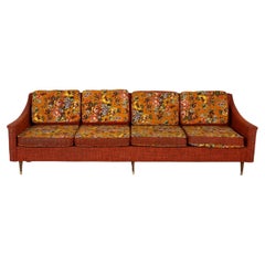 Mid-Century Floral Orange Long Sofa