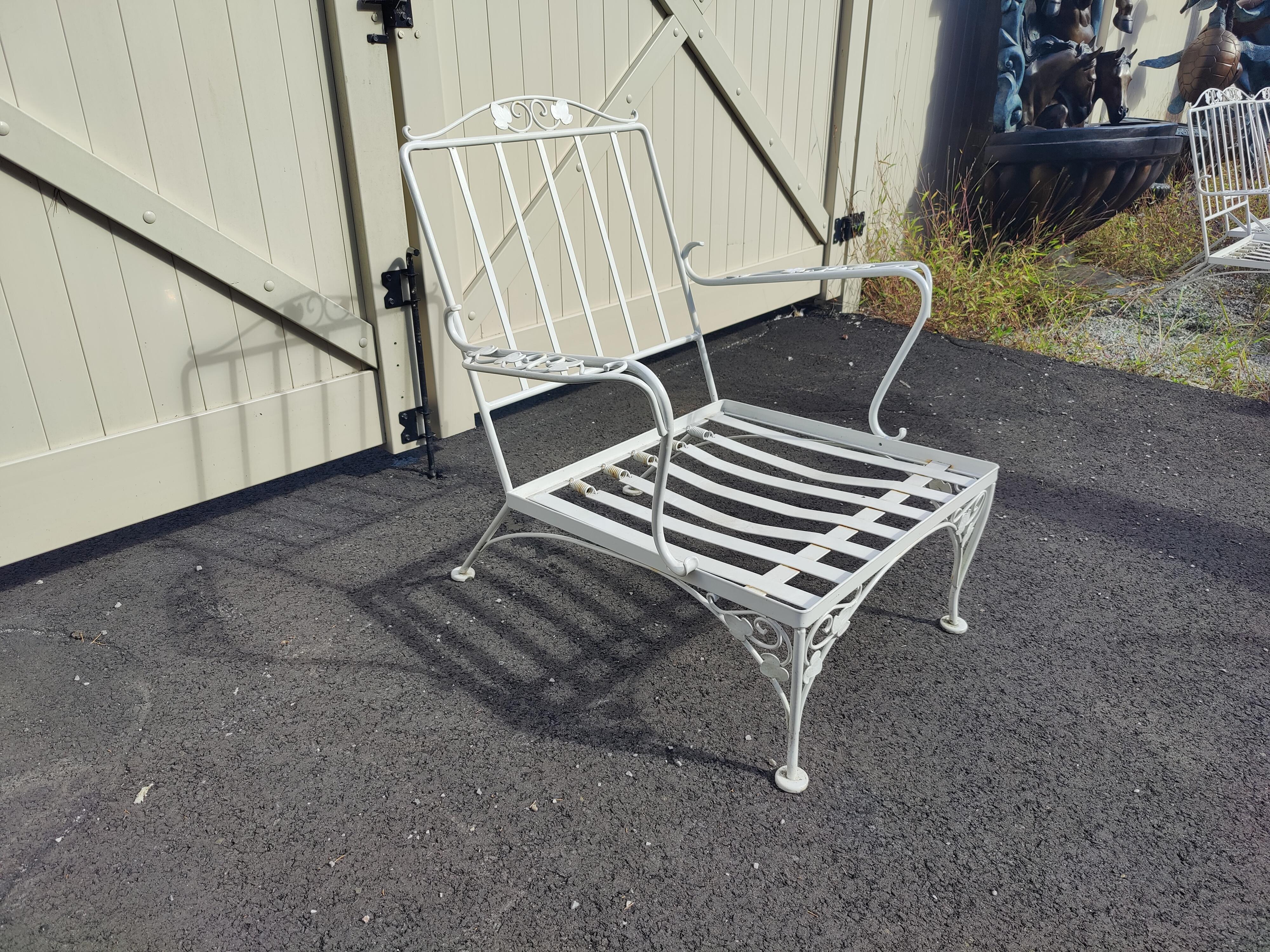 Wrought Iron Mid-Century Floral Patio Lounge Chair
