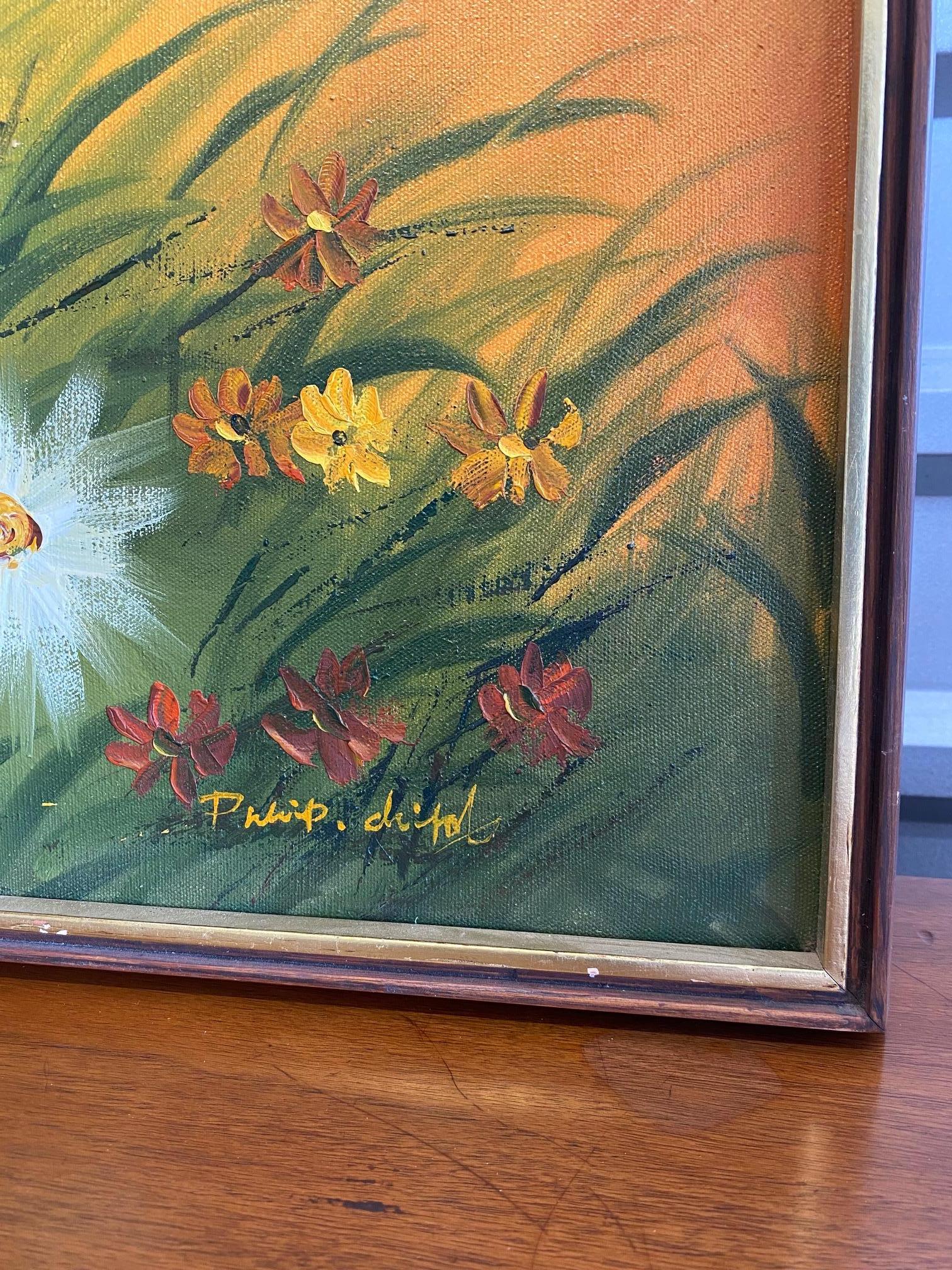 Mid Century Floral Scenic Oil Painting on Canvas, Signed and Framed 7