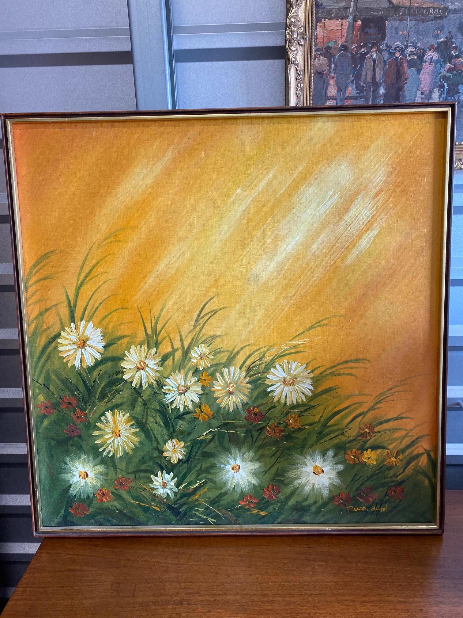 Mid Century Floral Scenic Oil Painting on Canvas, Signed and Framed 8