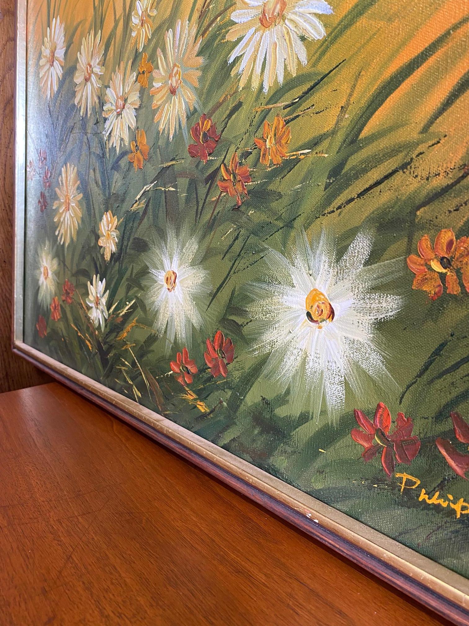Mid Century Floral Scenic Oil Painting on Canvas, Signed and Framed 3