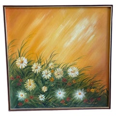 Mid Century Floral Scenic Oil Painting on Canvas, Signed and Framed
