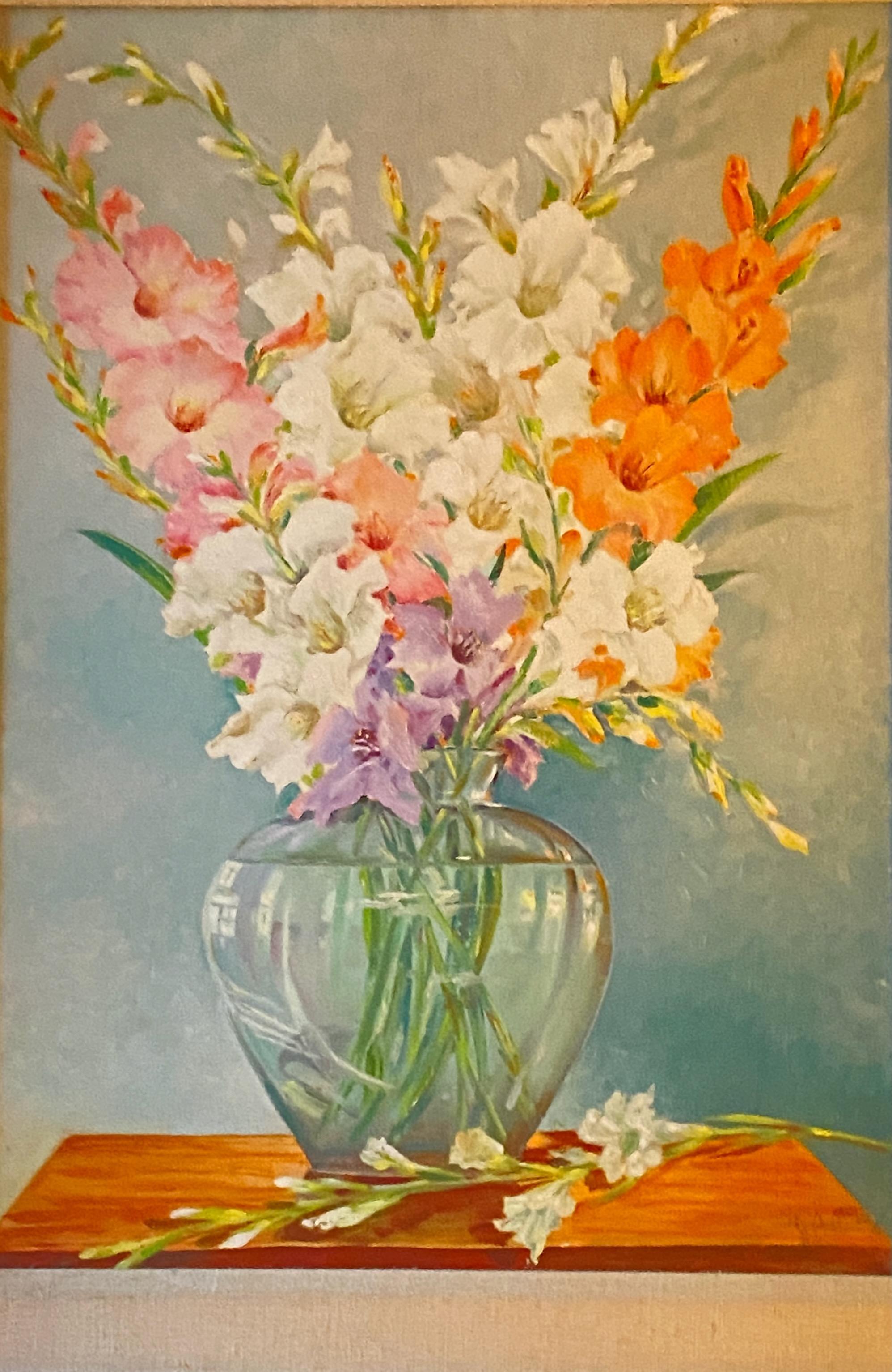 Mid-Century Modern Mid Century Floral Still Life of Gladiolus Signed J. A. McVey For Sale
