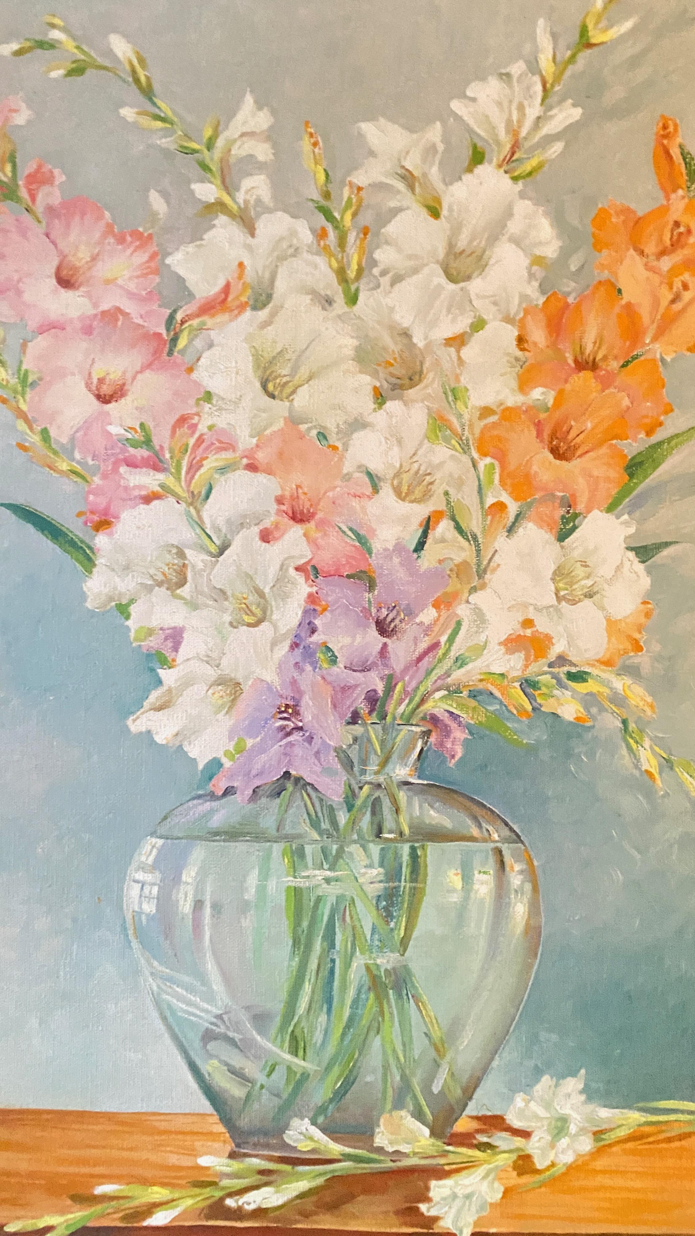 Mid Century Floral Still Life of Gladiolus Signed J. A. McVey In Good Condition For Sale In San Francisco, CA