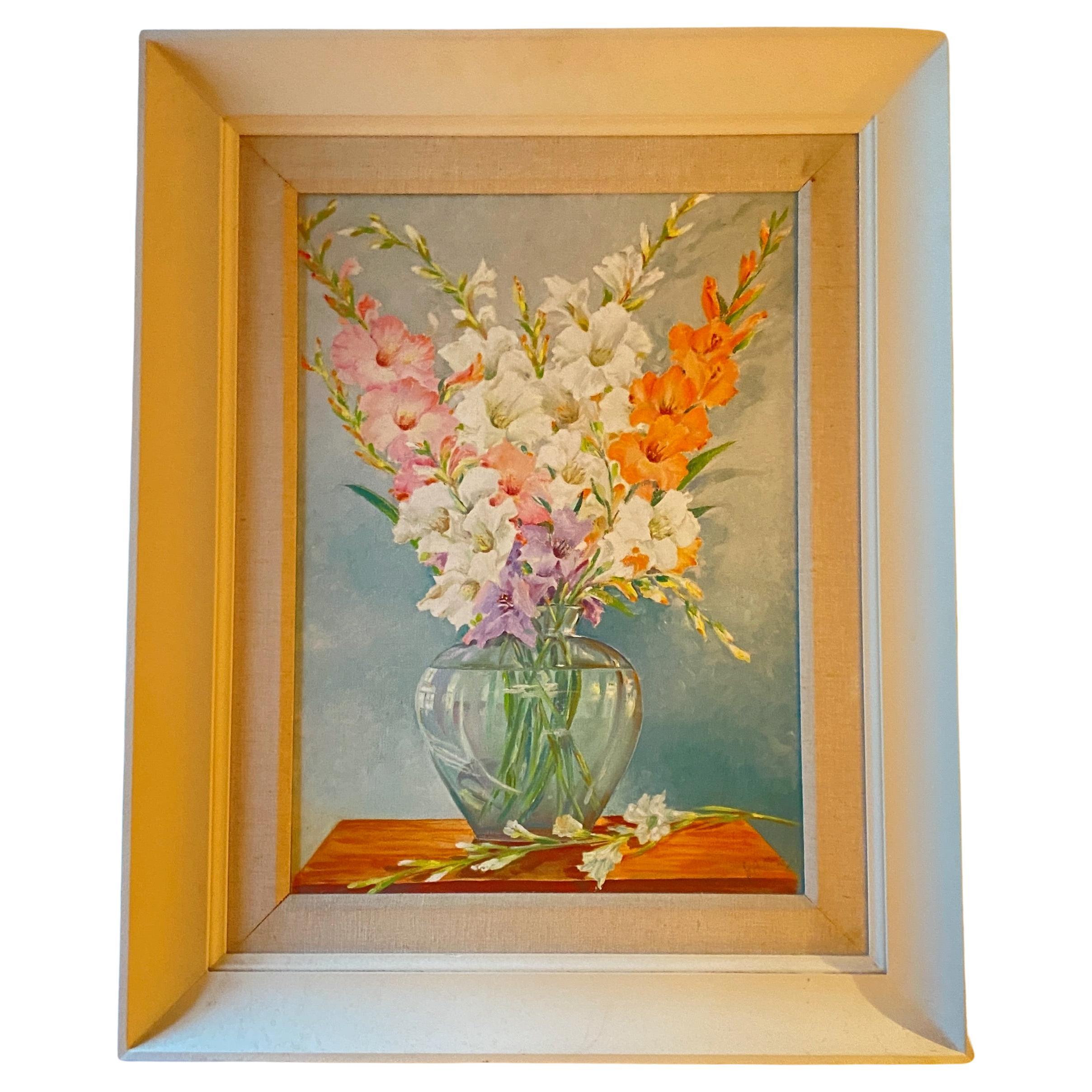 Mid Century Floral Still Life of Gladiolus Signed J. A. McVey For Sale