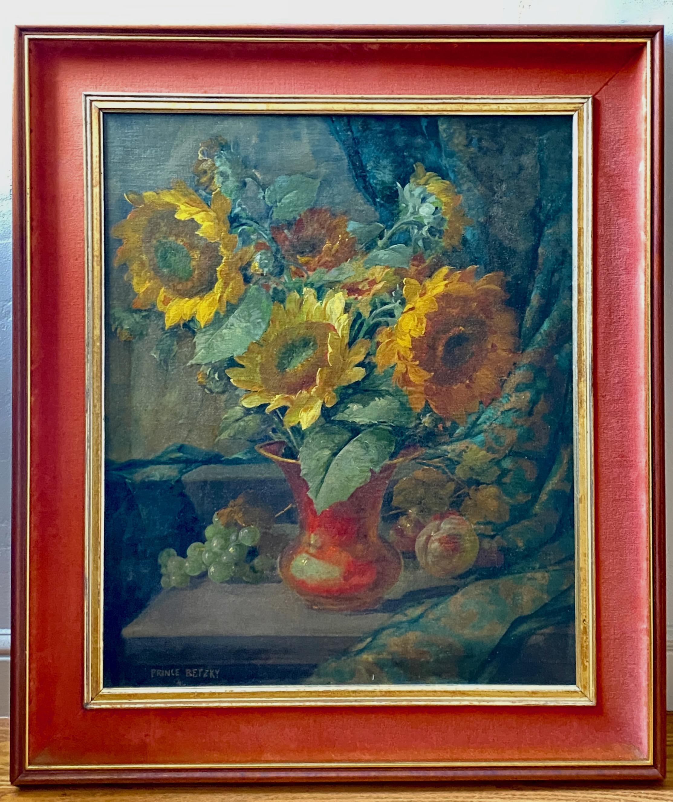 Mid-Century Modern Mid Century Floral Still Life of Sunflowers signed Prince Betzky 1946 For Sale