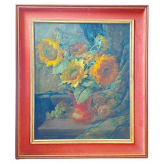 Vintage Mid Century Floral Still Life of Sunflowers signed Prince Betzky 1946