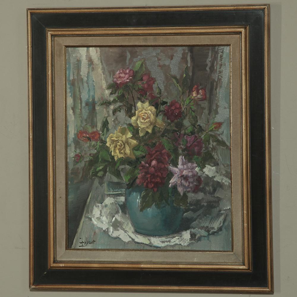 Aesthetic Movement Mid-Century Floral Still Life Oil Painting on Canvas by Jules De Corte For Sale