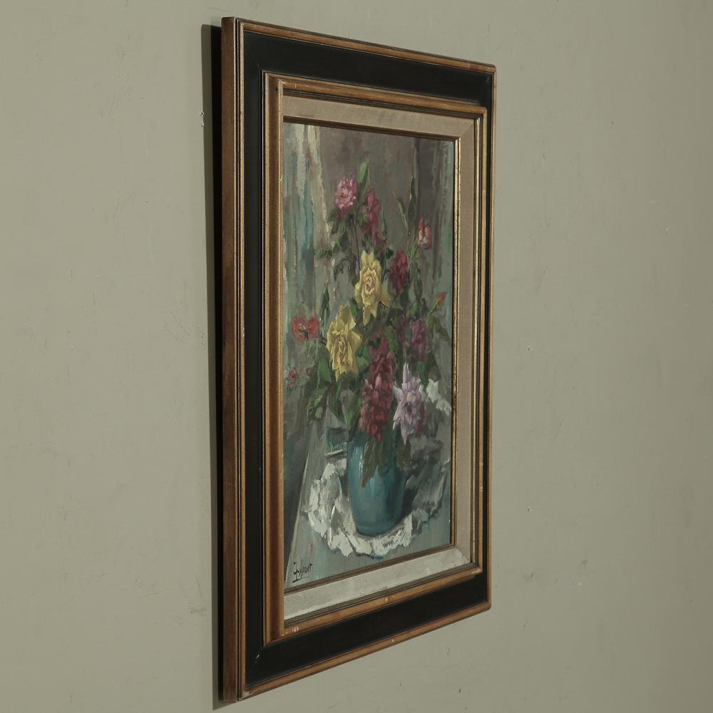 Belgian Mid-Century Floral Still Life Oil Painting on Canvas by Jules De Corte For Sale