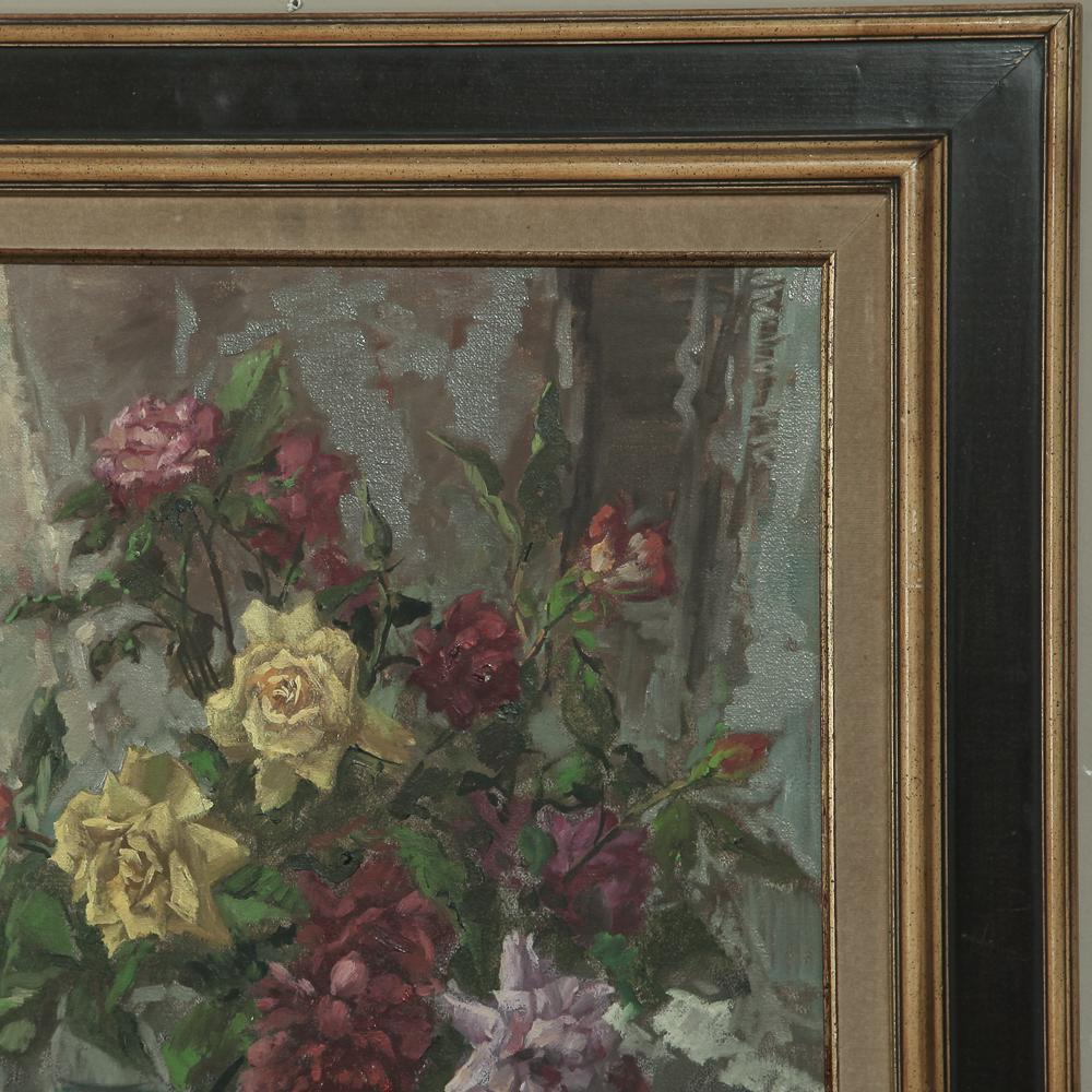 Mid-Century Floral Still Life Oil Painting on Canvas by Jules De Corte In Good Condition For Sale In Dallas, TX