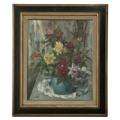 Vintage Mid-Century Floral Still Life Oil Painting on Canvas by Jules De Corte